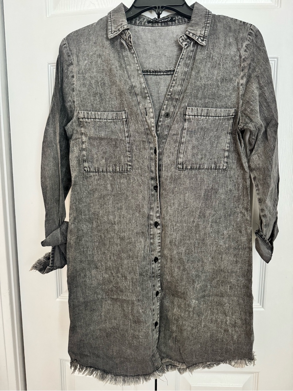 Washed Gray Button-Front Shirt Dress